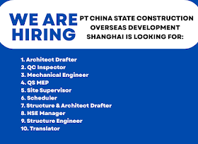   PT China State Construction Overseas Development Shanghai is looking for:
