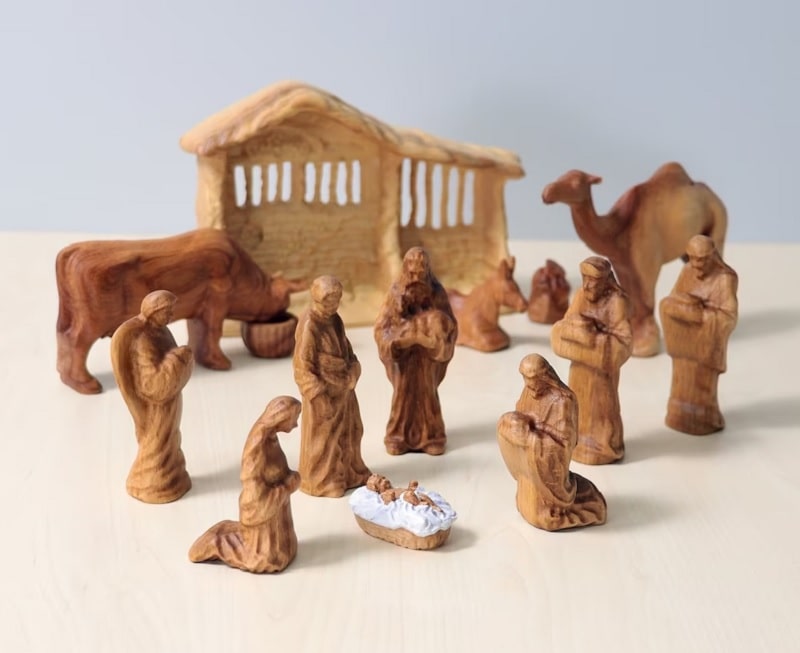 wooden nativity set natural wood