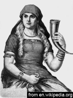Dibujo de mujer con jarra de cuerno
