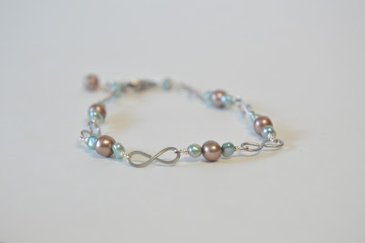 steel infinity figure 8 hammered green and brown bronze pearl bracelet spring handmade jewelry