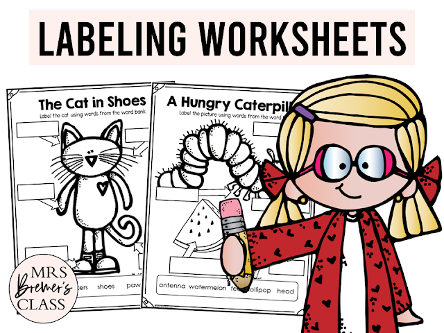 Labeling worksheets writing center activities for Kindergarten and First Grade