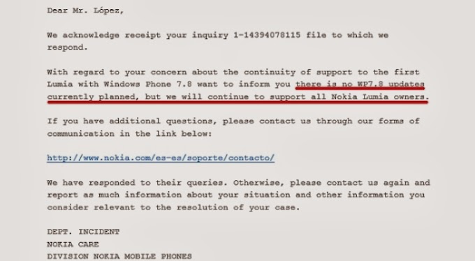 Los dispositivos con Windows Phone 7.8 no recibirán mas actualizacion por parte de Nokia   