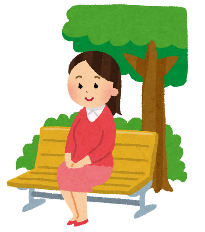 無料イラスト かわいいフリー素材集 公園のベンチに座っている女性のイラスト
