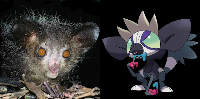Aye-aye Grafaiai at night side-by-side comparison lemur Pokémon