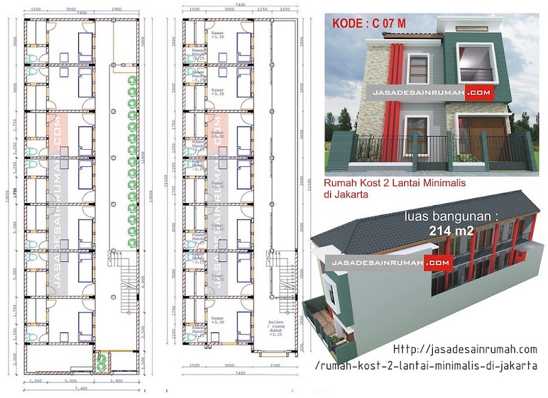 Inspirasi Populer 12+ Denah Rumah KOST 2 Lantai