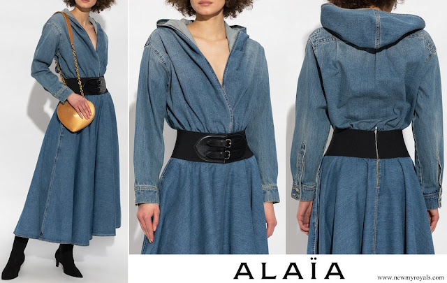 Princess Rajwa wore ALAIA Blue Hooded Denim Bodysuit
