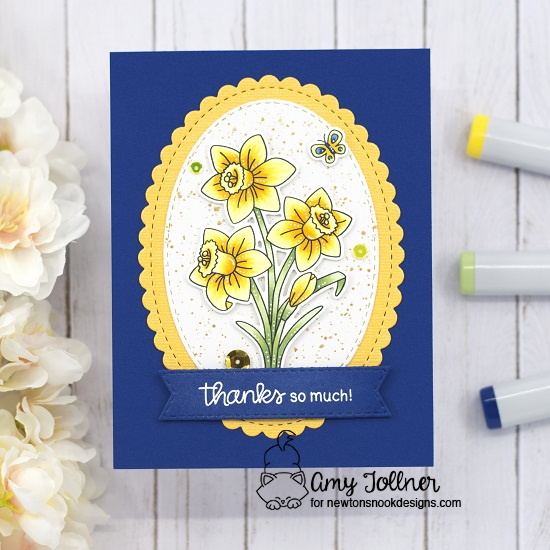 Thanks so much for Amy features Daffodils, Oval Frames, and Banner Trio by Newton's Nook Designs; #inkypaws, #newtonsnook, #cardmaking, #springcards