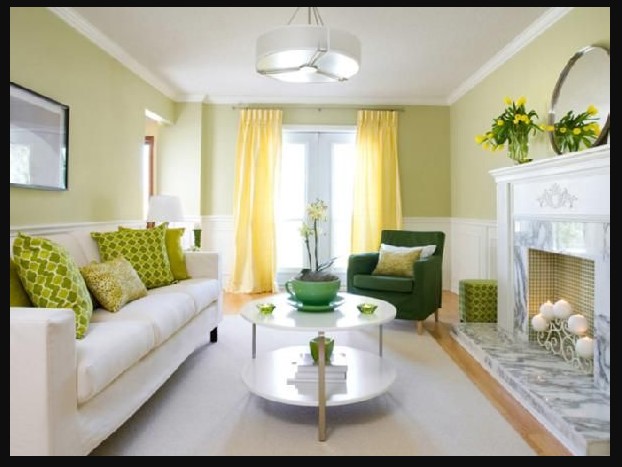 Curtain Design for Living Room with white and light green color