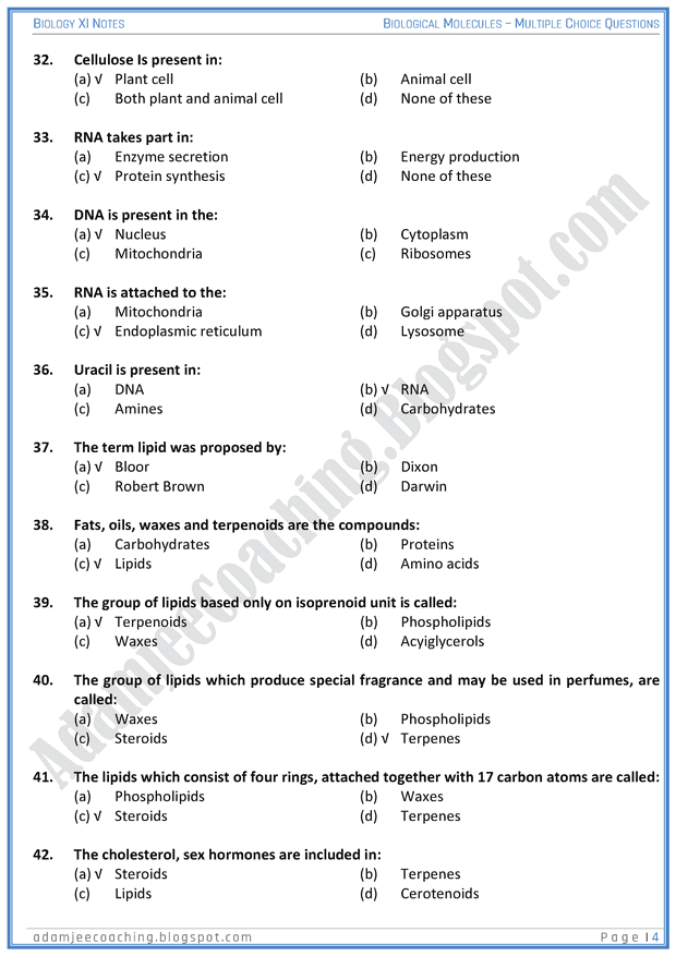 biological-molecules-mcqs-biology-11th