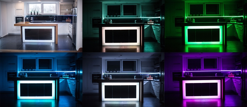 Kitchen island with different LED light colors