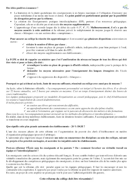 Réforme collège FCPE