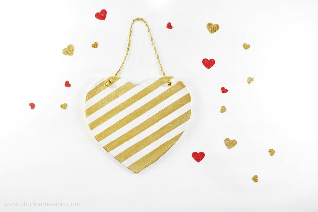 DIY Striped gold and white heart