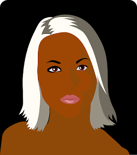 Desenho de Mulher de pele negra cabelo liso e platinado sobre fundo preto