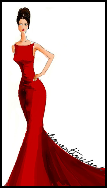 evening gown illustration, wedding gown illustration, fashion illustration, haute couture illustration, red evening gown design, evening gown sketching, wedding gown sketching, fashion sketching, haute couture sketching, red evening gown sketch, fashion sketch 