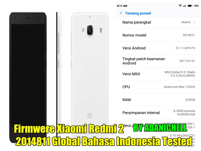 Firmwere Xiaomi Redmi 2 2014811 Global Bahasa Indonesia Tested