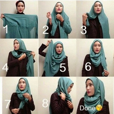 Gambar Cara Memakai Hijab Pashmina Lilit Gaya Baru