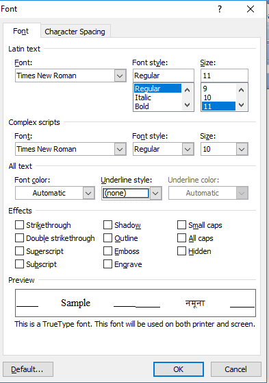 full setting of word page