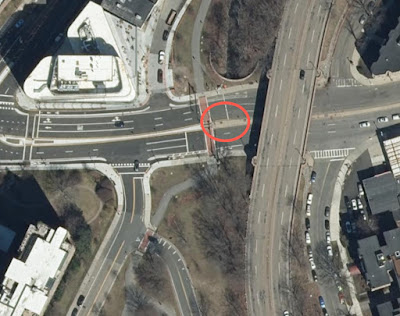 Current aerial view showing approximate location of cart bridge