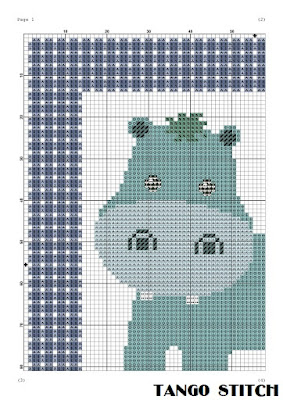 Hippo cross stitch pattern Nursery embroidery design - Tango Stitch