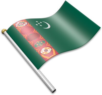The Turkmen flag on a flagpole clipart image