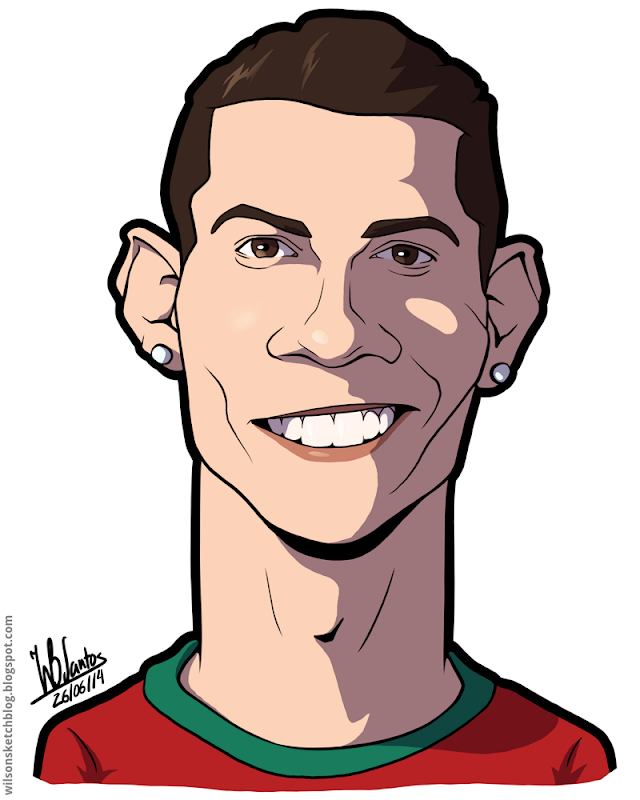 Cartoon caricature of Cristiano Ronaldo.