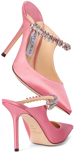 ♦Jimmy Choo pink Bon Bon satin bag and pink Bing embellished satin mules #jimmychoo #bags #shoes #pink  #brilliantluxury