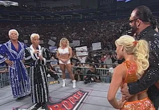 WCW Slamboree 1999 - Ric Flair & Charles Robison (w/ Asya) confront Macho Man and Gorgeous George