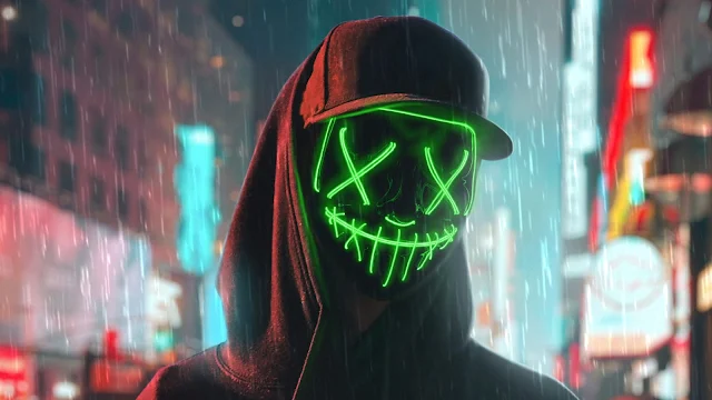 Hoodie Boy Green Neon Mask