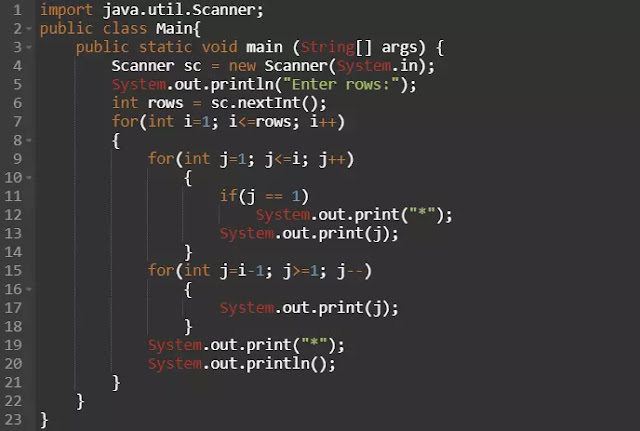 Print Palindromic number pattern with stars java
