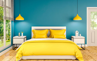 desain interior kamar tidur kuning