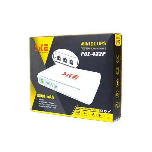 SKE 432P mini UPS for Router, ONU, Camera – 25 Watt 5v 9v 12v & PoE support 15/24v