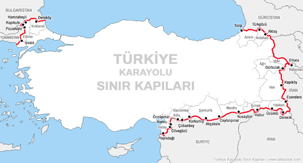 Türkiye Karayolu Sınır Kapılarının Türkiye haritası üzerinde gösterimi