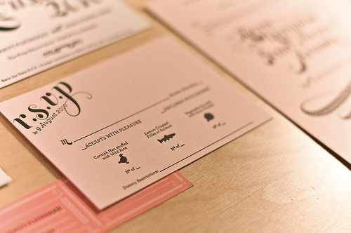  pink in a wedding invitation Not I The gold edging the Memoriam font 