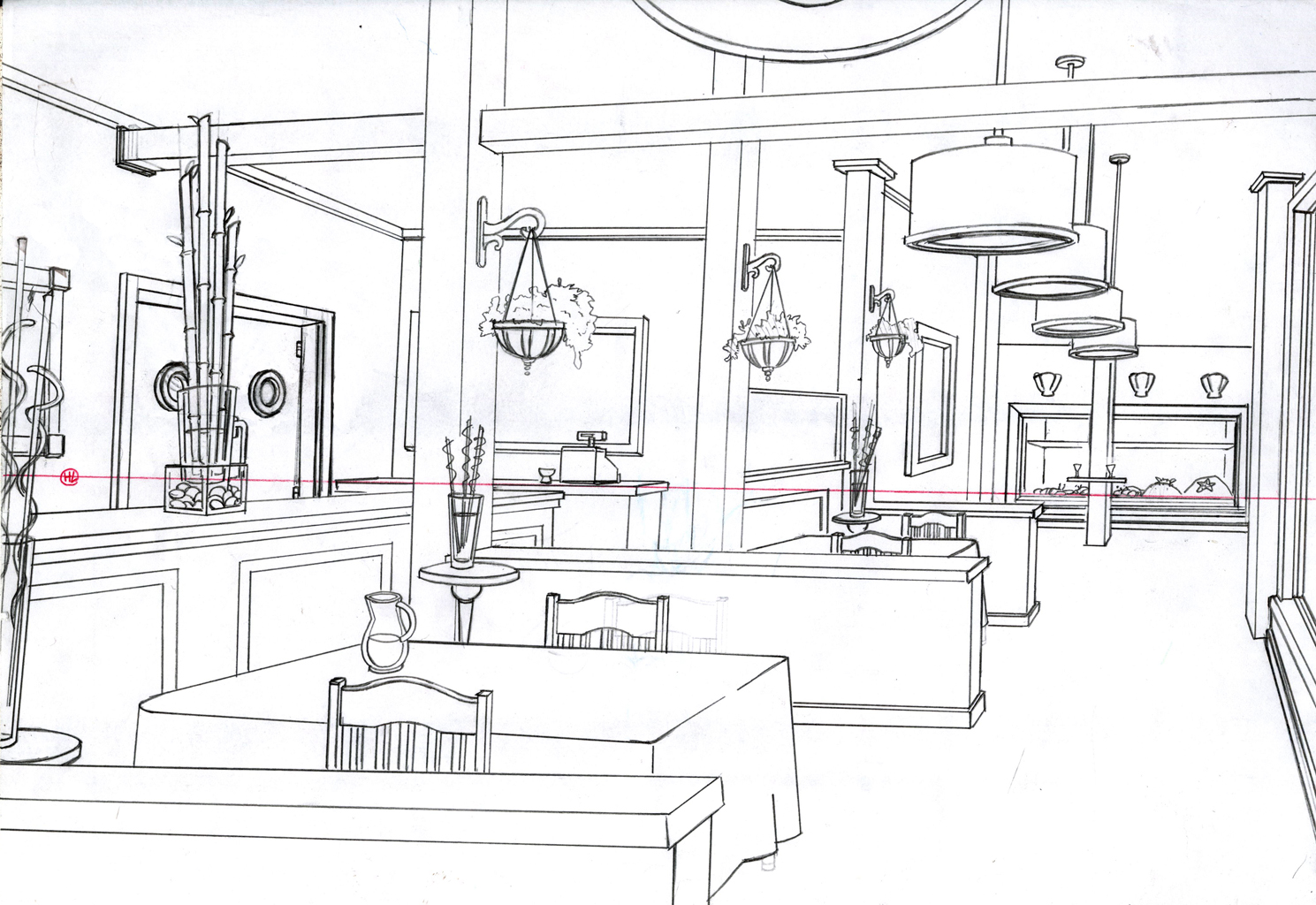 Inside Cafe Drawings