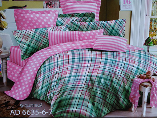 Sprei Catra Motif Kotak Hijau Pink Polkadot