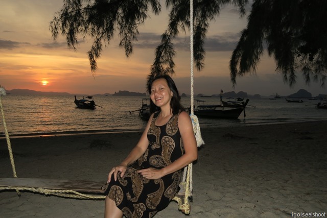 On a swing at sunset,  Klong Muang beach