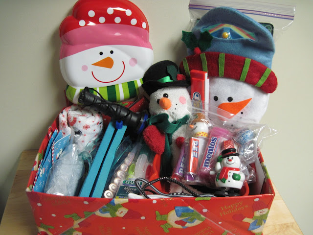 Snowman themed Operation Christmas Child shoebox.