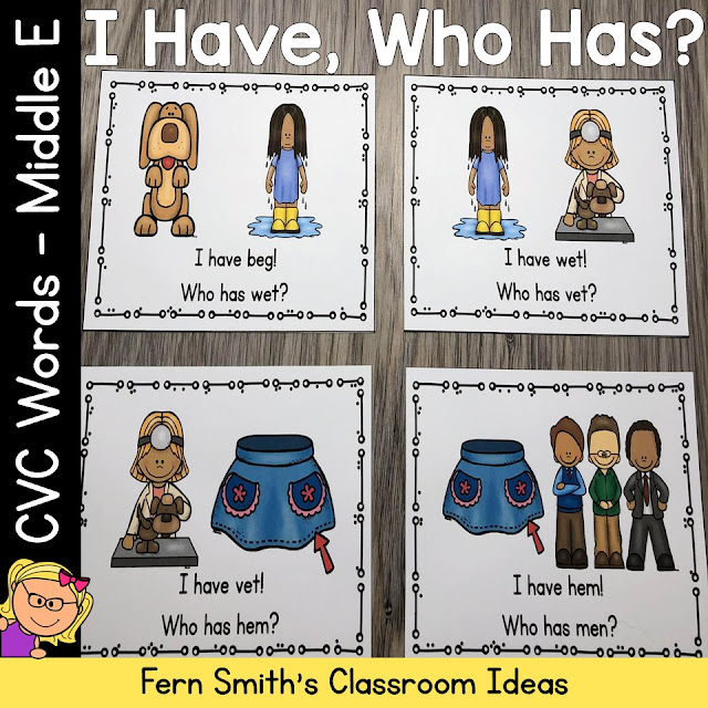 Grab This I Have, Who Has? CVC Words with Middle E Sounds Card Game Resource Bundle For Your Class Today!