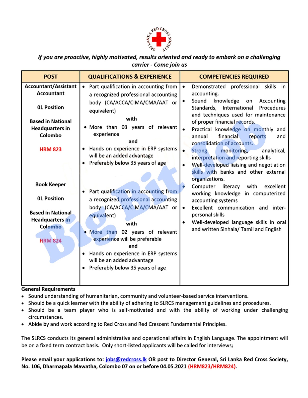 Sri Lanka Red Cross Job Vacancies - Book Keeper, Accountant/Assistant Accountant 2023, Sri Lanka Red Cross Job Vacancies - Book Keeper 2023