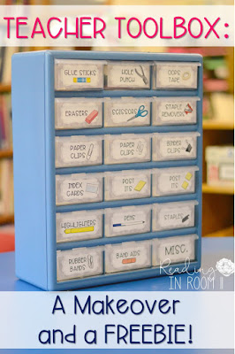 Check out these teacher toolbox makeover!  This post has two editable teacher toolbox labels with clip art and a FREEBIE.  Your school supplies will be so much more organized with this teacher toolbox!