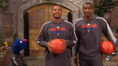 Sesame Street Episode 4270. Amar'e Stoudemire and Carmelo Anthony are professional basketball player and compare their basketball skills with Grover.