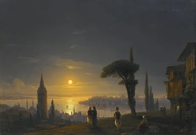 The Galata Tower by Moonlight (1845) painting Ivan Aivazovsky