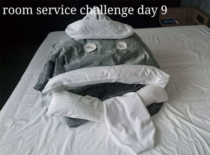 Bored Business Traveler 'Challenges' His Housekeeper In A Funny And Creative Way - The following day she encountered this!