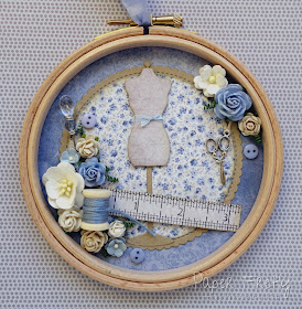 Blue sewing themed vintage style embroidery hoop