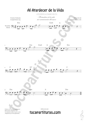  Trombón, Tuba Elicón y Bombardino Partitura de Al Atardecer de la Vida Sheet Music for Trombone, Tube, Euphonium Music Scores (tuba en 8ª baja)