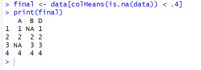 Remove Columns with More Than X% Missing Values in R