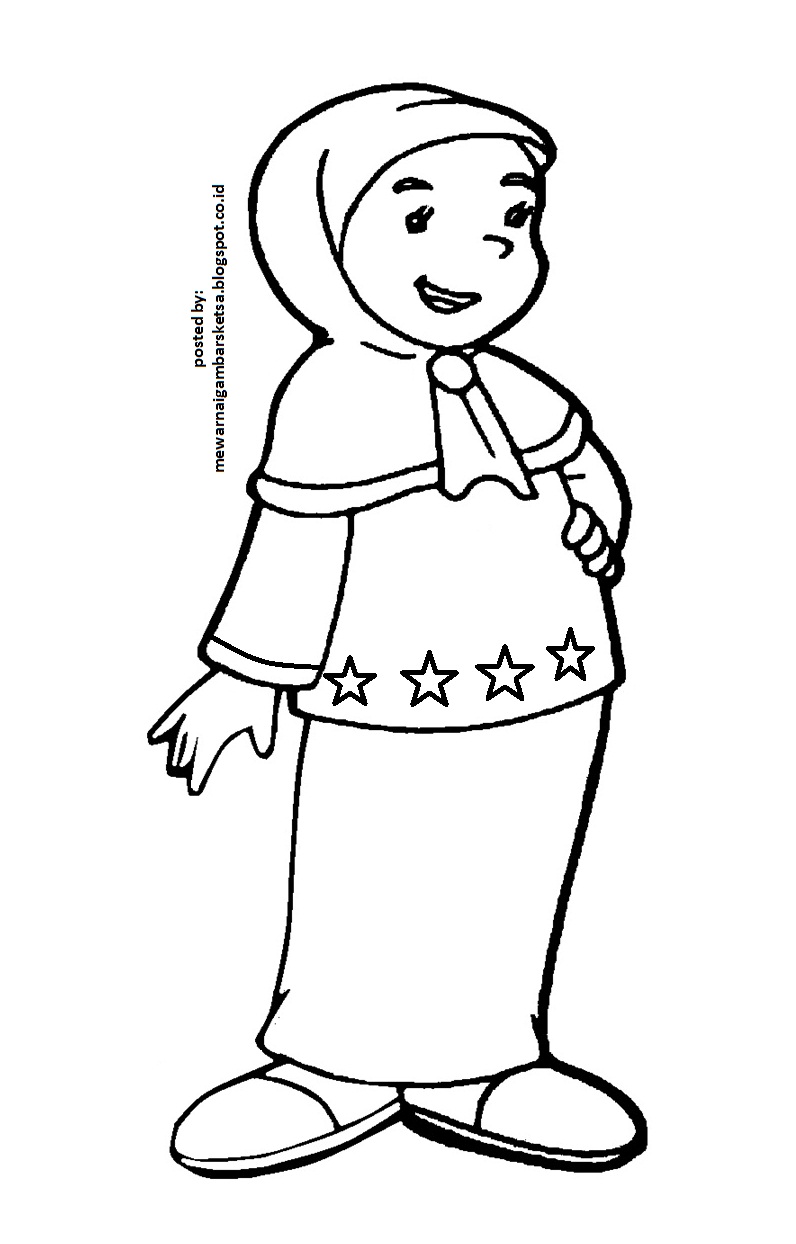 Mewarnai Gambar Mewarnai Gambar Sketsa Kartun Anak Muslimah 6