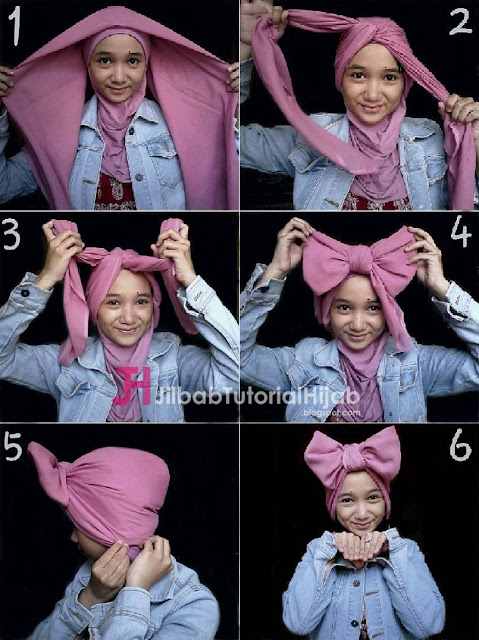 Tutorial Cara Memakai Hijab Segi Empat Modern Unik Lucu Cantik ala Mickey Mouse