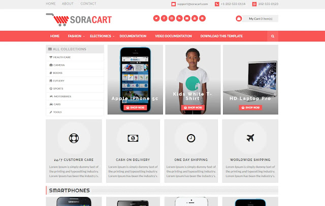 SoraCart Responsive Shop Market Place Online Store Blogger Template Theme