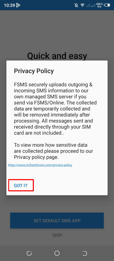the privacy policy of fsms app